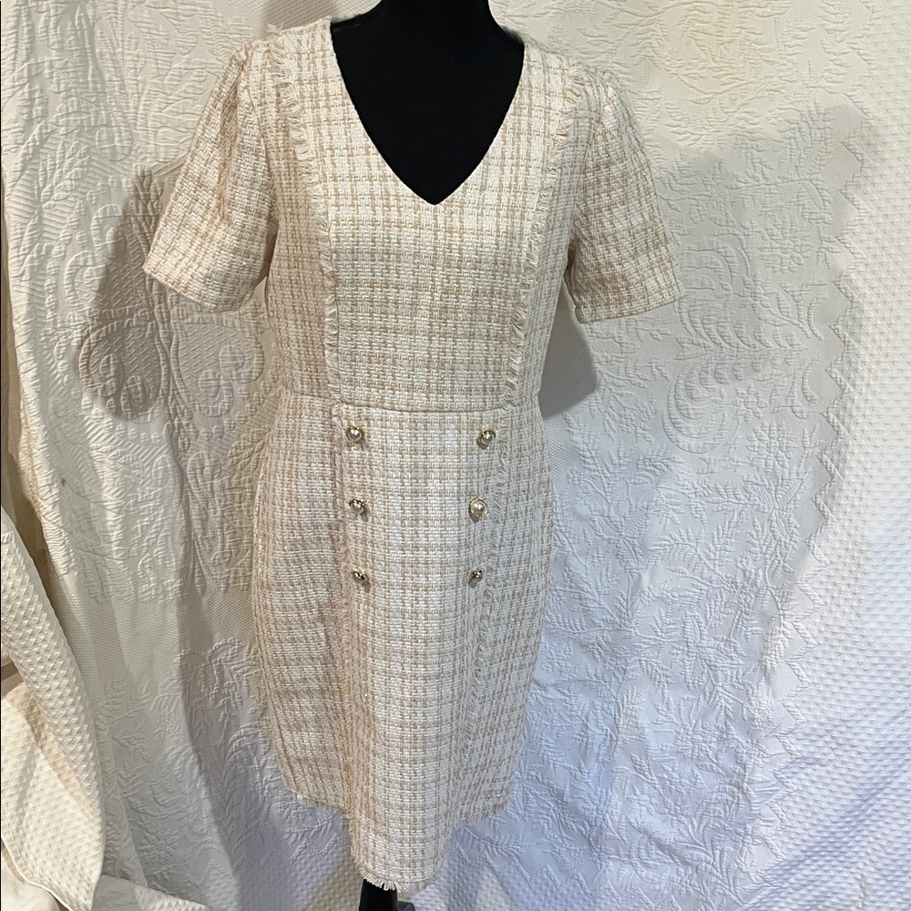 Nanette Lepore Fringed‎ Tweed Short Sleeve Dress, size 8